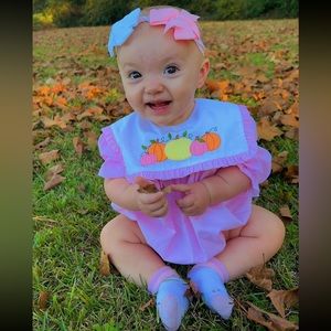 Pumpkin Patch Perfection Embroidered Bubble, Pink for babies size 9 mo